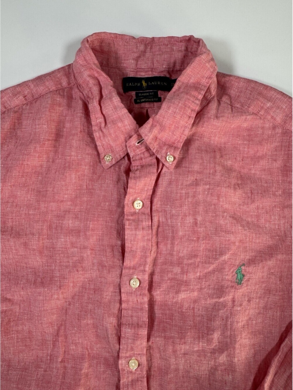 Polo Ralph Lauren Shirt Mens XXL Pink Linen RL Untucked Classic Fit Pony